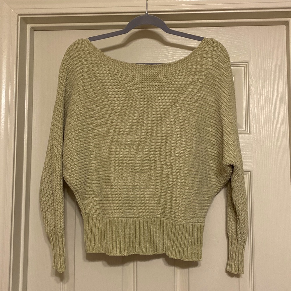 Super soft light green boatneck sweater.